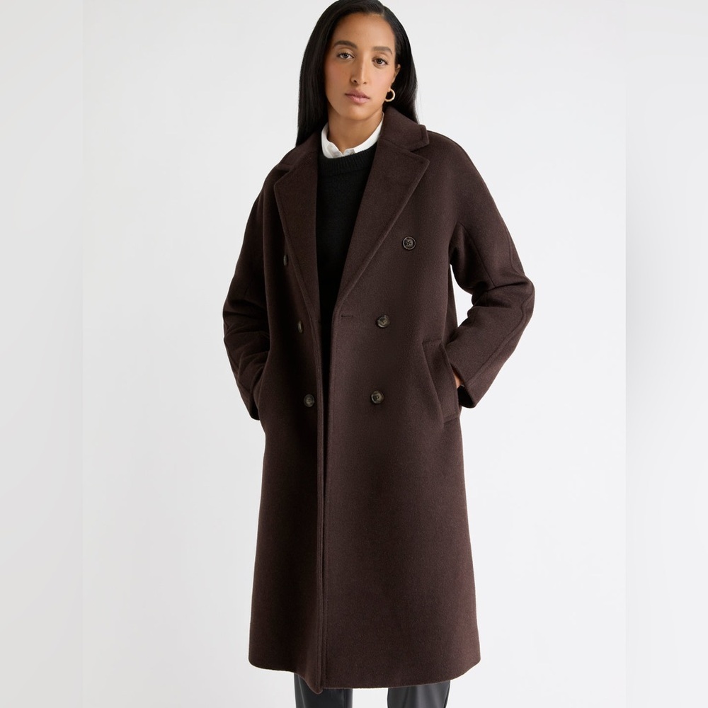 RW&CO. Wool Oversized Double-Breasted Long Winter Trench Coat Dark Brown L